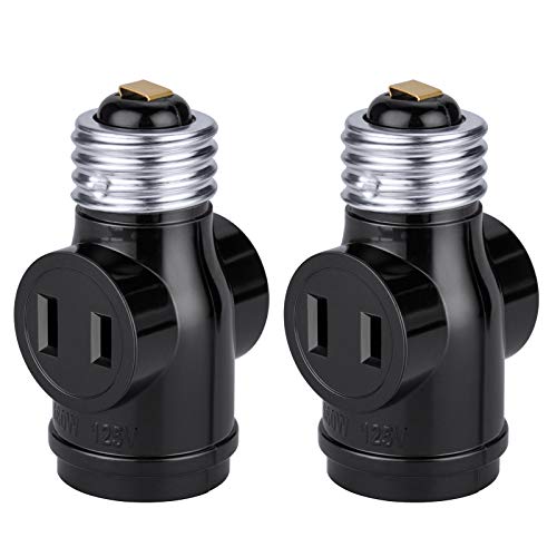 DiCUNO E26 to 2 Outlet Socket Adapter, Black, 2-Pack