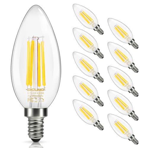 DiCUNO LED Candelabra Bulb, 4W, Natural Daylight White 4000K, 10 Pack