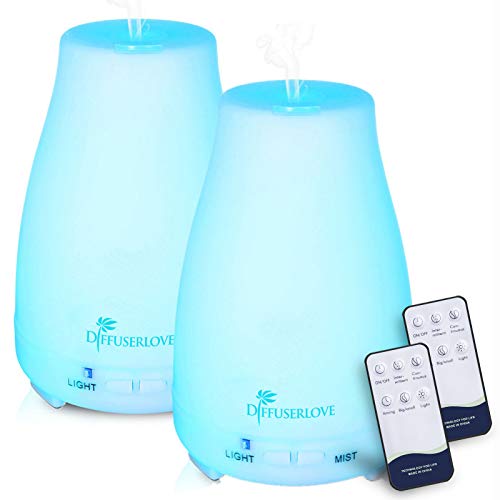 Diffuserlove Diffuser 2 Pack Essential Oil Diffuser 200ML Remote Control Ultrasonic Aromatherapy Diffuser Mist Humidifiers for Bedroom Office Yoga