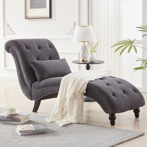 Soft Tufted Chaise Lounge Chair with Square Cushions, Black
