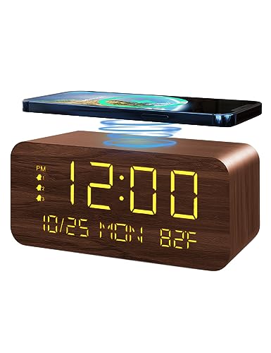 Digital Alarm Clock with Wireless Charging and Temperature Display