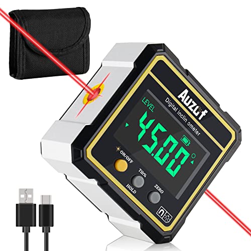 Digital Angle Finder,3in1 Auzof Cube Inclinometer Protractor with Backlight, Woodworking Measuring Tool-4-side Strong Magnetic Angle Gauge,Electronic Level, Measures & Sets Angles, Laser Class II