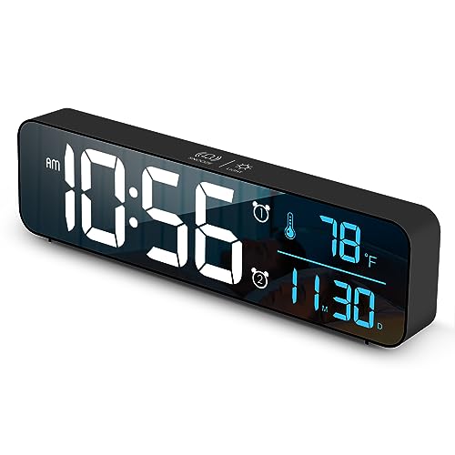 Digital Clock, Clock for Bedroom, Clocks for Living Room Decor, Desk Table Clock, Alarm Clock Large Display with Date Week Temperature, Automatic Brightness Dimmer, Smart Cool Modern (Blue)