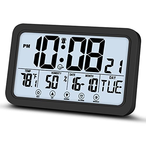 Abovsare Digital Wall Clock with Large Display and Alarm (Black)