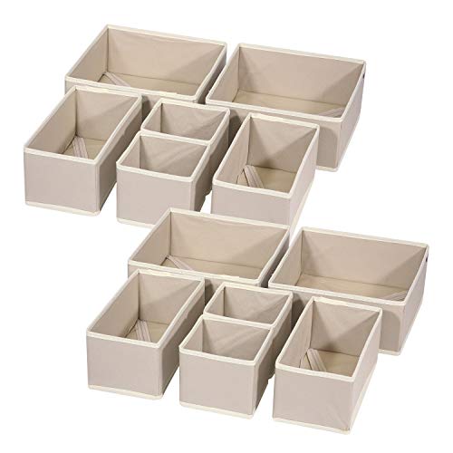 DIOMMELL 12-Pack Cloth Storage Box Organizer for Clothes, Beige