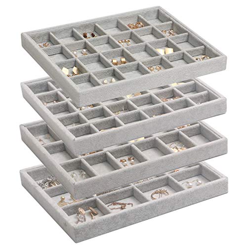 DIOMMELL Stackable Velvet Jewelry Trays Organizer, Grey