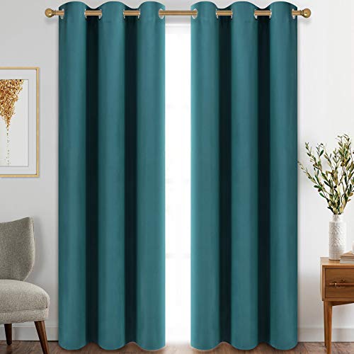 Diraysid Grommet Blackout Curtains 42x84 Inch Sea Teal - 2 Panels