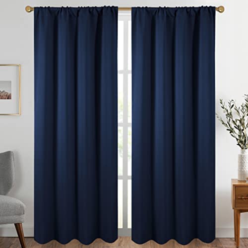 Diraysid Thermal Insulated Room Darkening Curtains - 52x84, Navy Blue - 2 Panels