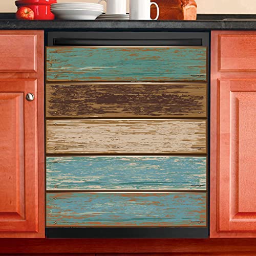 Farmhouse Teal Wood Grain Magnetic Dishwasher Panel 26" x 23" by ALAZA