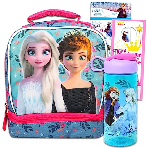 Disney Frozen School Supplies Set for Kids - 4 Pc Frozen Lunch Bag Featuring Elsa and Anna Plus Frozen Water Bottle, Frozen Stickers, and More (Disney Lunch Box)