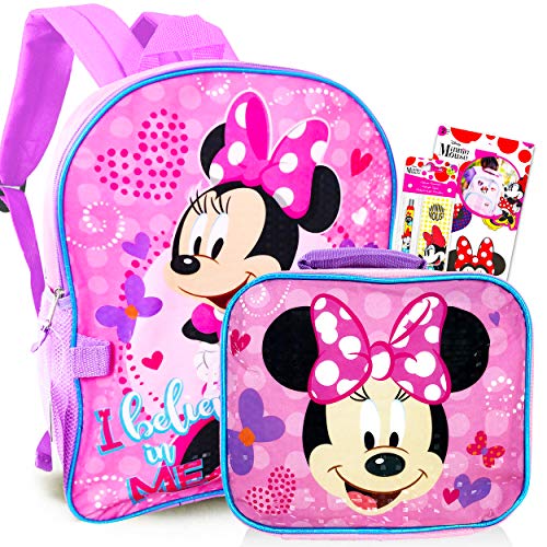 Disney Minnie Mouse 5 Pc Bundle: Backpack, Lunch Box, Stickers, and More