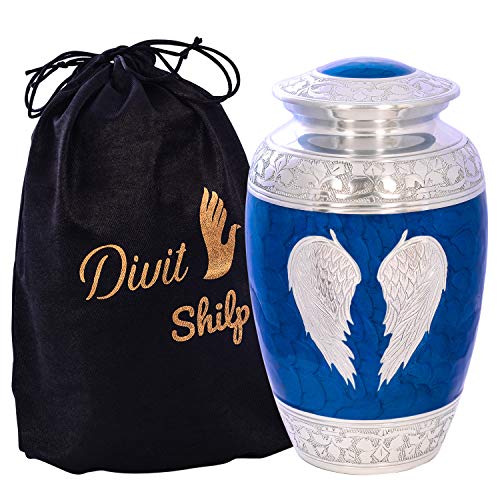Handcrafted Blue Angel Wings Cremation Urn for Adults up to 200 lbs