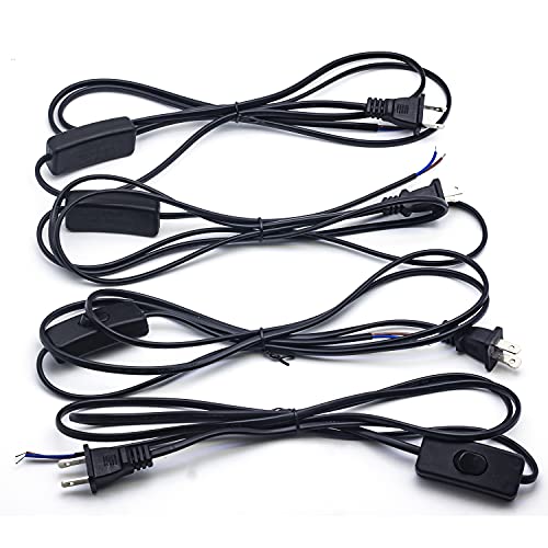 DIY Lamp Cord with Switch Plug - 6ft Extension Cords (4-Pack)