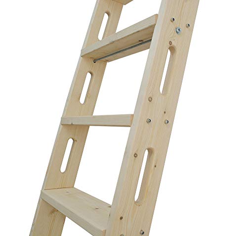 DIYHD Knotty Pine Wood Sliding Library Ladder