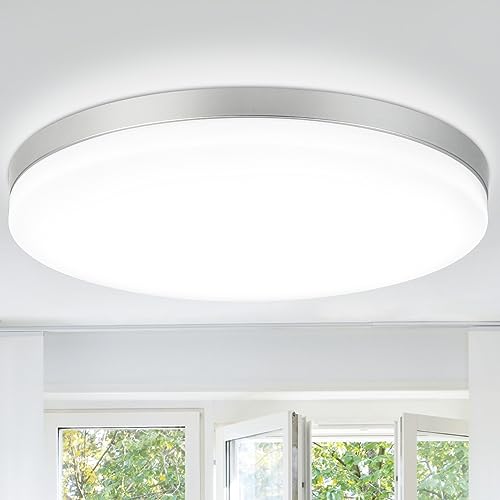 DINGLILIGHTING 24W Dimmable LED Flush Mount Ceiling Light - Silver 13 Inch