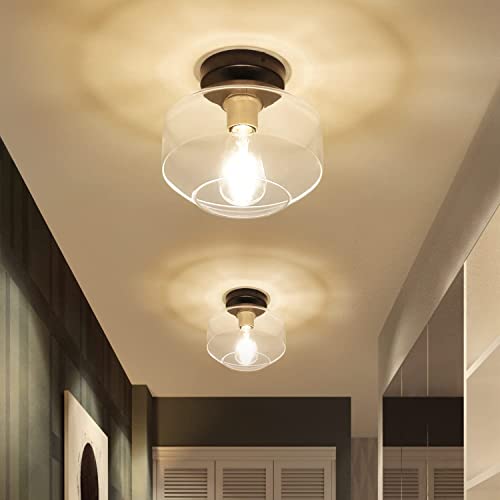 DINGLILIGHTING Farmhouse Semi Flush Ceiling Light with Clear Glass Shade