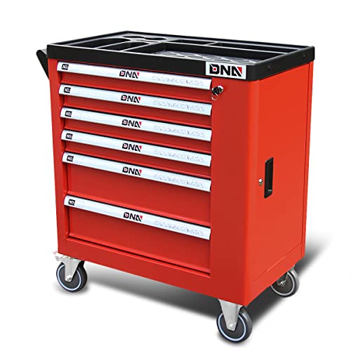 DNA MOTORING 6-Drawer Heavy Duty Tool Cart with Lockable Slide, Red