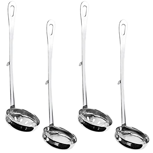  Collfa Soup Ladle Metal SUS304 Stainless Steel Ladles Spoon And  Slotted Colander Spoon Set Small Soup Ladle With Holes Strainer Scoop Ladles  For Serving Gravy Hot Pot Or Restaurant,2 Piece Set