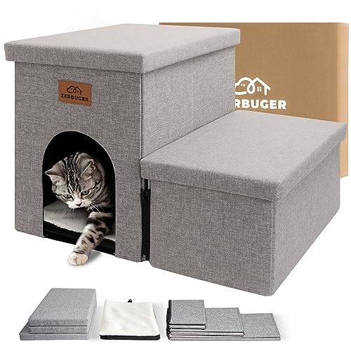 Zerbuger Foldable Pet Stairs for Small Dogs - 2 Step Smok Grey