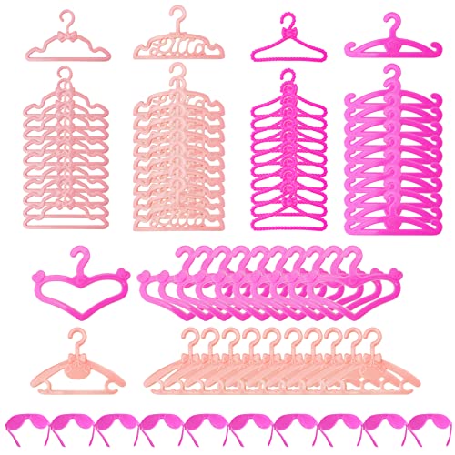 AMETUS Doll Clothes Hangers Glasses, 70 Pcs, Pink