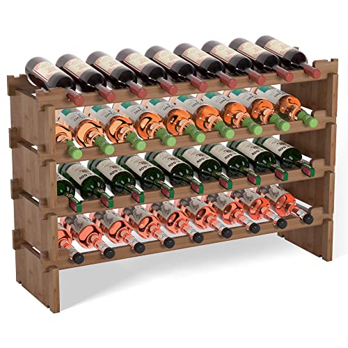 Domax Wine Rack Freestanding Floor - 4 Tiers Stackable Wine Rack