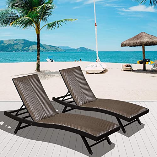 domi outdoor living Wicker Chaise Lounge Set - Set of 2 Patio Reclining Chairs
