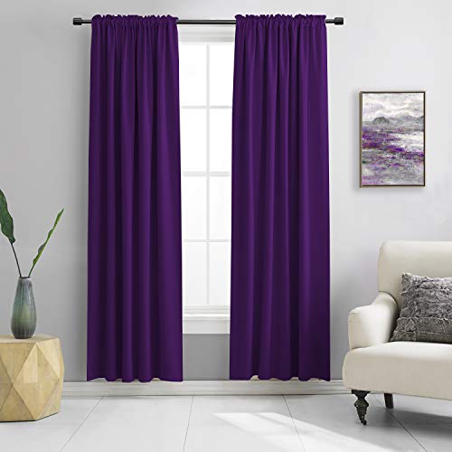 DONREN 84 Inches Long 2 Panels Blackout Curtain Panels for Bedroom - Rod Pocket Thermal Insulated Drapes for Living Room(Royal Purple,42 x 84)