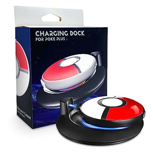 Doohoeek Charging Dock with Silicone Case for Pokémon GO Plus + 2023, RGB Charging Station Wireless