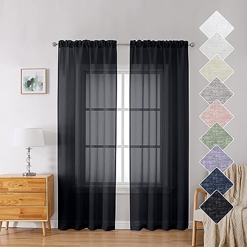 Doris Sheer Black Curtains - 84 Inches Long