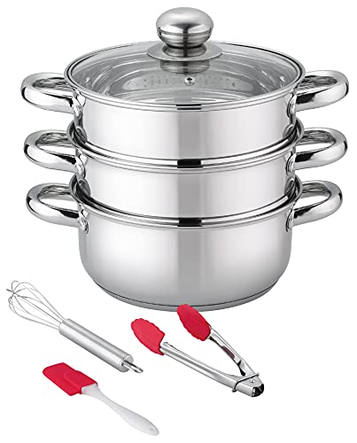 Purelife Stainless Steel Double Boiler Set with Glass Lid and Utensils