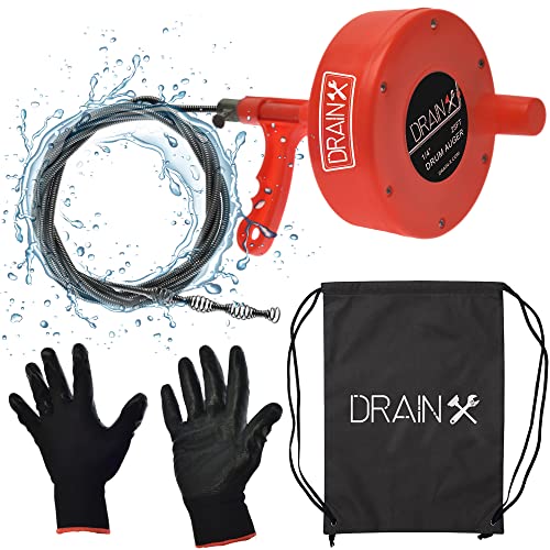 Drain Augers Plumbing Snake Pipe Cleaner Household Auger 1/4 x 25' Spring  Cable with Gloves (25 feet, Red)