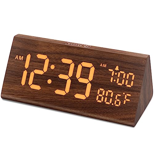 Digital Wooden Alarm Clock with USB Ports and Large Numbers