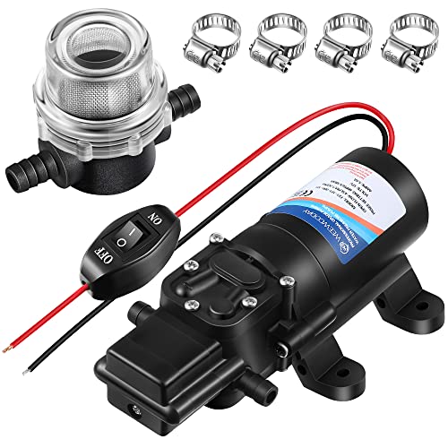 Dreyoo 12V Diaphragm Water Pump with 4 Hose Clamps
