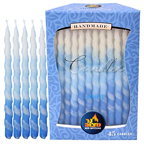 Dripless Chanukah Candles - Spiral Ombre Blue & White Hanukkah Candles