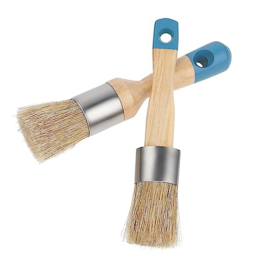 YiBaiBrush-Chalk and Wax Paint Brush Furniture Set of 4, Small Round and Large Oval Brush with Natural Bristles, Perfect for Painting or Waxing