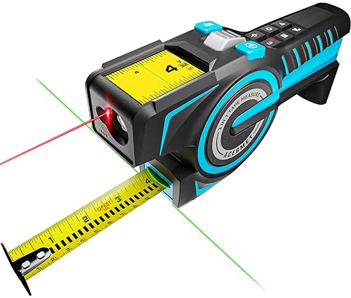 PREXISO 2-in-1 Laser Tape Measure, 135ft Rechargeable Measurement Tool & 16ft Measuring Movable Magnetic Hook - Pythagorean, Are