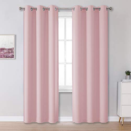 DUALIFE Solid Pink Curtains 84 Inches Long Baby Pink Blackout Curtain Panels/Drapes for Girls Bedroom Decor Grommet Room Darkening Thermal Insulated for Baby Nursery 42''x 84'' Set of 2 Panels