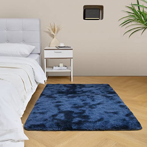 Navy Blue Soft Fluffy Shag Rug 3x5 ft for Bedroom Nursery Living Room" - duduta