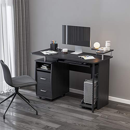 Duitrc Solid Wood Computer Desk with Storage Shelves and File Cabinet