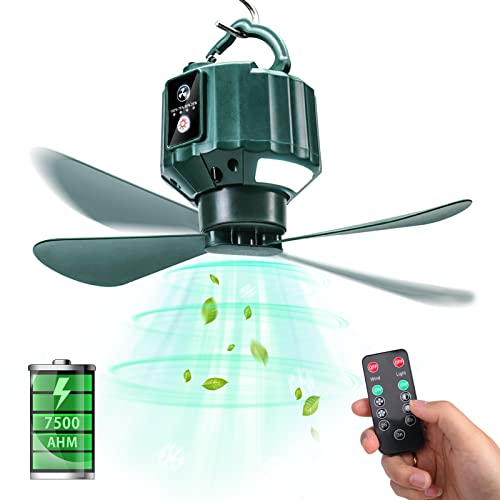 DUKUSEEK Portable Tent Ceiling Fan with Light and Remote