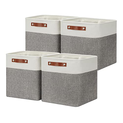 DULLEMELO Collapsible Storage Cubes Baskets with Leather Handles