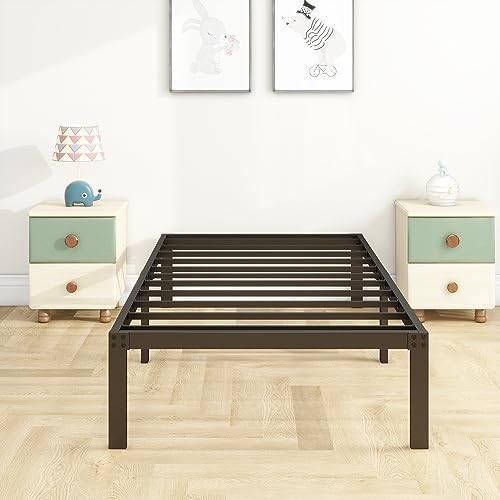 DUMEE Metal Twin Bed Frames 14 Inch High Heavy Duty Metal Platform Bed Frame Twin Size No Box Spring Needed, Under Bed Storage, Enhanced Support Noise Free, Black