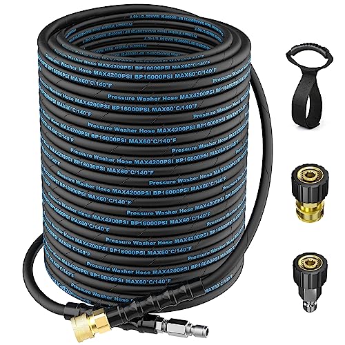 Durable 100 Ft Pressure Washer Hose with 4200PSI Max Pressure