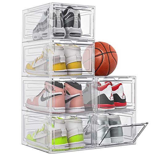 Durable Shoe Organizer 6 Pack - Clear Stackable Boxes