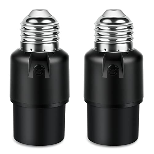 Dusk to Dawn Sensor Socket, Light Sensor Socket for Light Fixtures, Light Bulb Socket Adapter E26 Compatible with Incandescent/LED/CFL/Halogen Bulbs for Porch Garage, 2 Pack