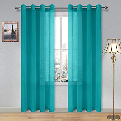 DWCN Turquoise Faux Linen Sheer Curtains
