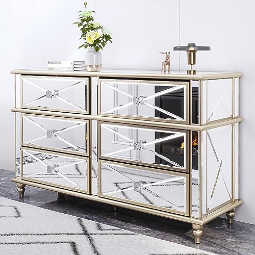 DWVO 6 Drawer Mirrored Dresser & Chest of Drawers