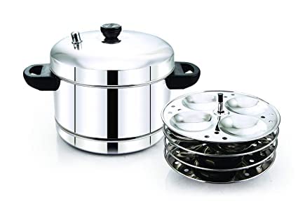Dynore Stainless Steel Multipurpose 4x4 Idli Plates Steamer Cooker Set of 5