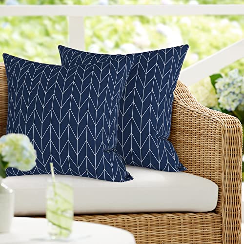 DYTXIII Set of 2 Outdoor Waterproof Pillow with Insert 18x18 Inch, Square Decorative Throw Pillow for Home Couch Porch Chairs and Patio Furniture,Herringbone Navy