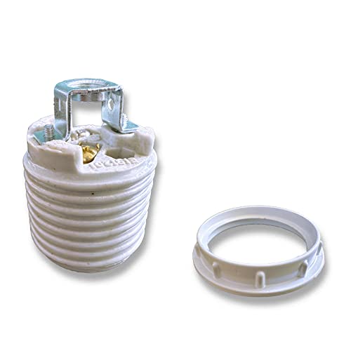 E26 Ceramic Threaded Light Socket with White Aluminum Shade Ring